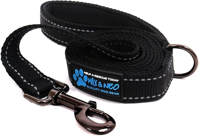 Max and Neo Reflective Nylon Dog Leash - We Donate a Leash to a Dog Rescue for Every Leash Sold (Black, 6 FT)