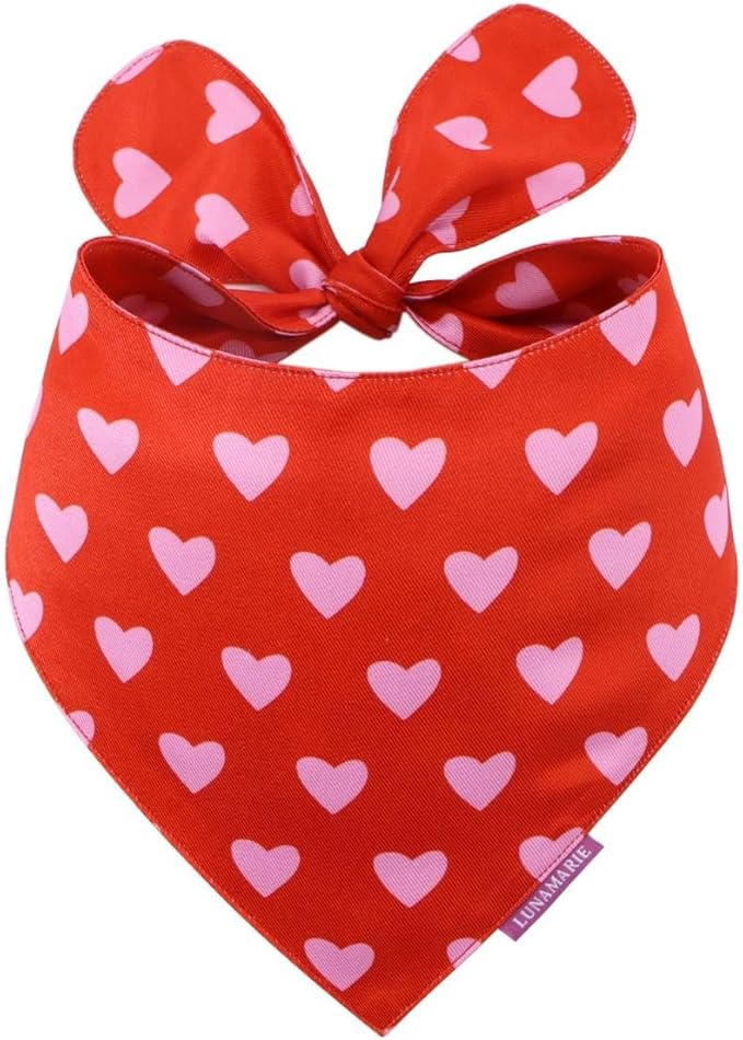 LunaMarie - Luxury Pet Birthday Bandanas -Premium & Silky Poly Fabric | 100% Handmade | Custom Shape Dual Layered (Evie Hearts, X-Small)