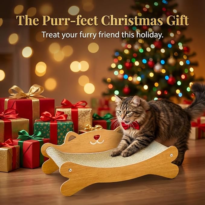 Cat Scratcher Bed for Indoor Cats Hammock for Scratch Pad Cat Scratching Post 40 lbs Weight Capacity 23.2″ Large Cats Scratcher Lounge, Wooden Modern Cat Scratcher Furniture