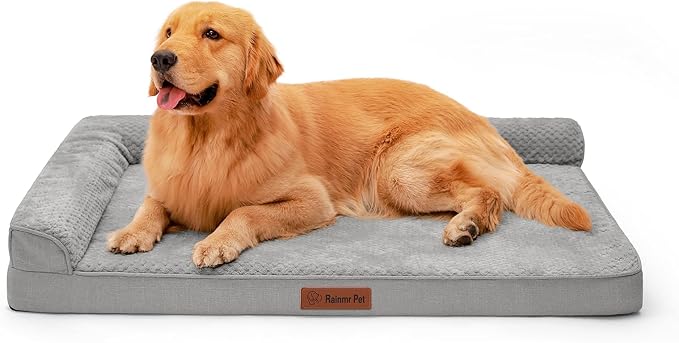 Orthopedic Dog Beds for Large Dogs, Memory Foam Dog Beds Large Sized Dogs, Washable Removable Cover, Nonskid Bottom, Waterproof, for Indoor, Outdoor, Crate ＆ Car Use, 41x27x6 Inches, Light Grey