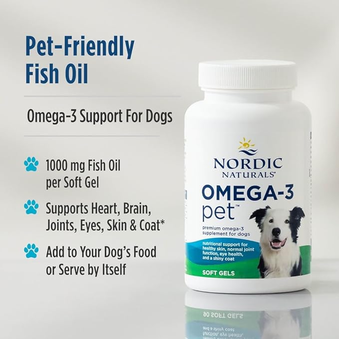 Nordic Naturals Omega-3 Pet, Unflavored - 120 Soft Gels - 330 mg Omega-3 Per Soft Gel - Fish Oil for Dogs with EPA & DHA - Promotes Heart, Skin, Coat, & Immune Health