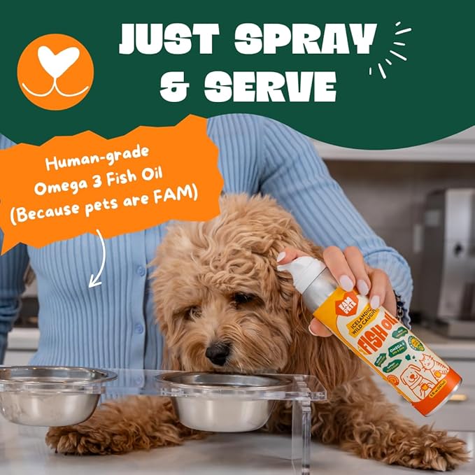 Omega 3 Fish Oil for Dogs and Cats (5 oz) - Icelandic Fish Oil Liquid Dog and Cat Supplement with EPA DHA for Skin, Coat, Joint & Health - Natural Pet Supplement - Aluminum Spray Bottle