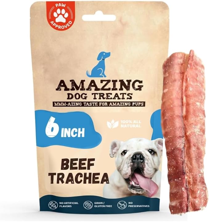 Amazing Dog Treats - 6 Inch Beef Trachea Dog Chews (100 pcs) - Trachea Dog Treats - NO Hide - Digestible and Safe Chews for Dogs - Glucosamine and Chondroitin for Joint Health for Dogs