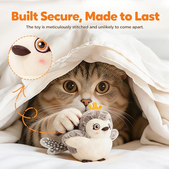 Flapping Bird Cat Toy, 2026 Upgrade Simulated Chirping Bird Cat Toy Flapping Wings, Rechargeable Toy for Indoor Cats (Gray)