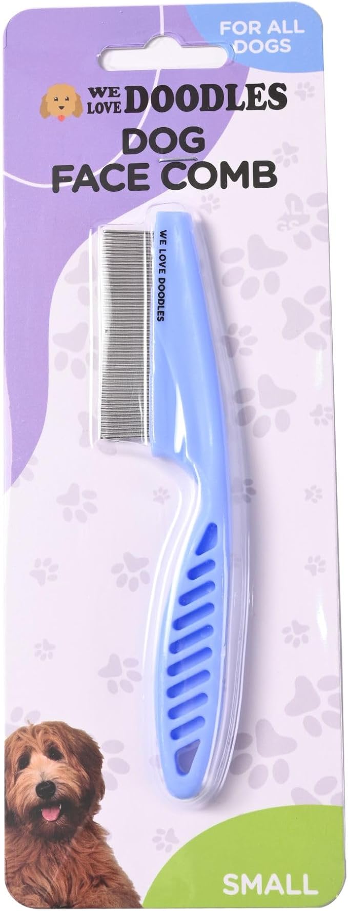 Dog Face Comb, Flea Comb for Dogs, Fine Tooth Tear Stain Remover Metal Comb, Removes Crust, Mucus, and Stains, Face Brush for Poodles & Other Breeds, Grooming Brush for Pets, Small [We Love Doodles]