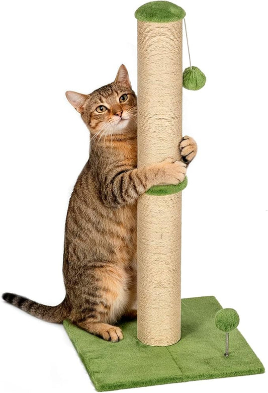 FDW 33 Inch Cat Scratching Post Cat Scratcher Natural Sisal Rope Scratch Post Trees with Hanging Ball for Indoor Cats and Adults,Green