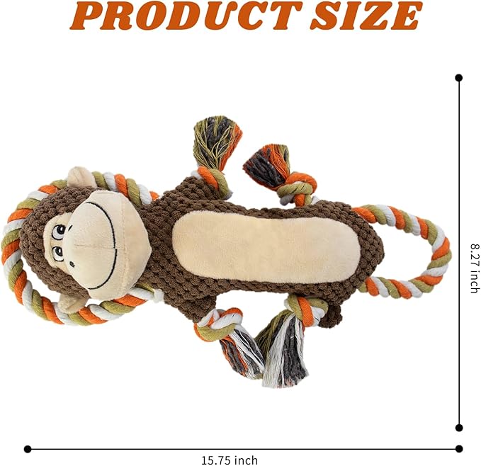 Squeaky Durable Dog Toys, Large Breed Dog chew Toys, Interactive Toys, Stuffed Plush Puppy Toy with Crinkle Paper for Small, Middle, and Big Dogs, Monkey Dog Toy,Orangutan Shape