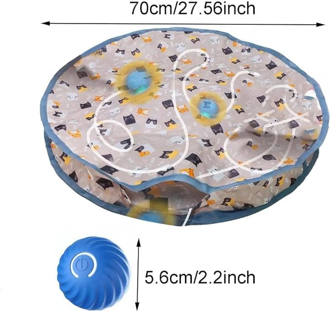 Interactive Cat Toys, Automatic Motion Activated Moving Ball Hide and Seek Game, 28 Inch Play Mat, Fast Rolling Ball in Play Mat for Indoor Exercise Kicker