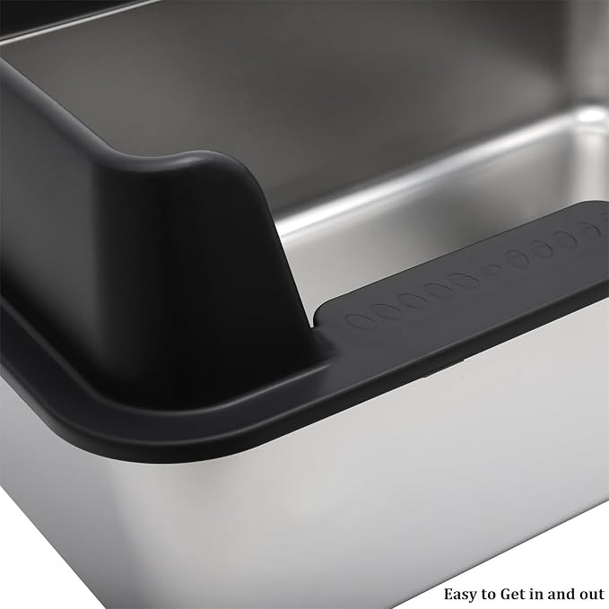 Kichwit Stainless Steel Cat Litter Box with High Sides Easy to Clean, Smooth Surface, Rust Resistant, 19.8" x 13.8" x 10" (with Lid)