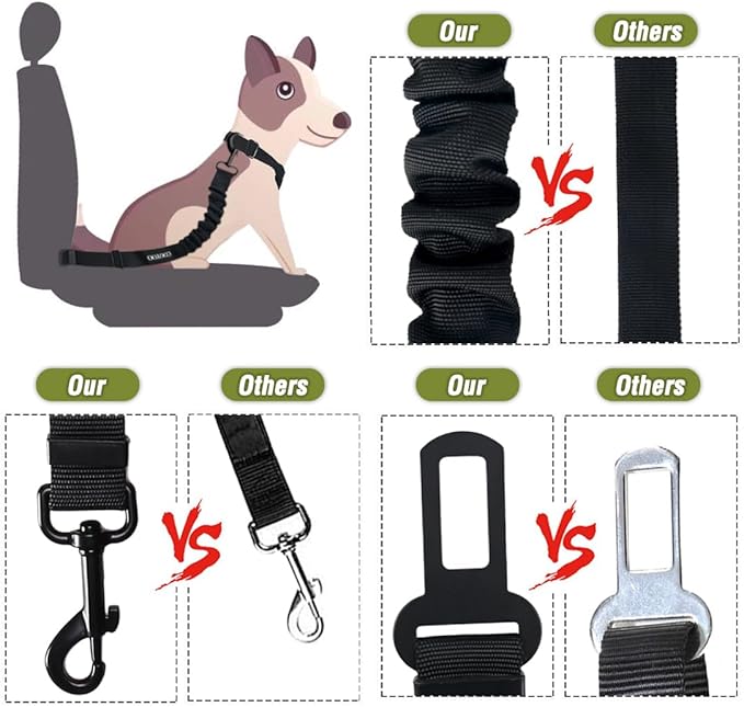 COOYOO Dog Seat Belt,3 Piece Set Retractable Dog Car Adjustable Seatbelts for Vehicle Nylon Pet Safety Heavy Duty & Elastic & Durable Car Harness for Dogs