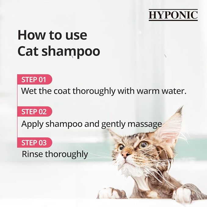 HYPONIC Hypoallergenic Premium Shampoo for All Cats (Unscented, 10.14 oz) - Fragrance Free Cat Shampoo for Dry Skin, Dandruff, Allergy
