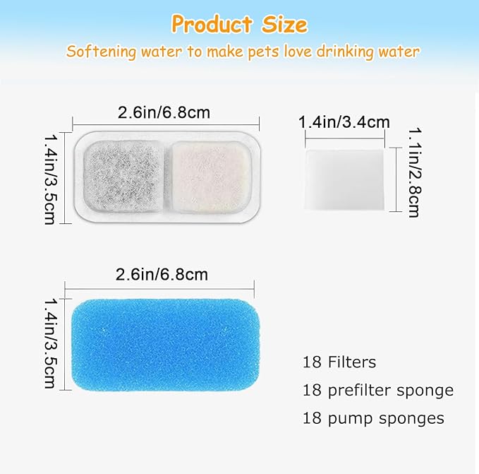 12 Set Cat Fountain Replacement Filters Compatible with oneisall PWF-001 2L/67oz Stainless Steel Pet Water Fountain Filters with Replacement Pre-Filter Pump Sponges
