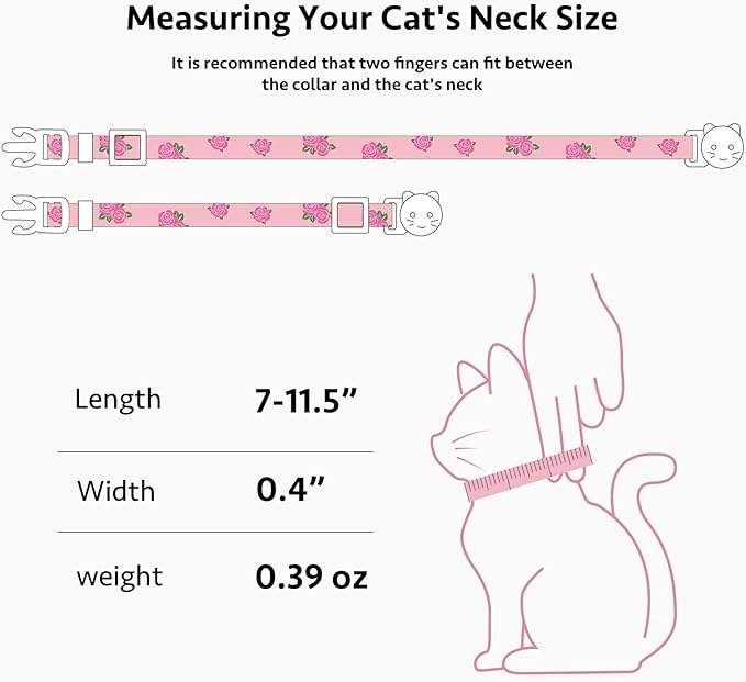 2 Pack Cotton Breakaway Cat Collar Yellow and Pink Rose Pendant Cute Kitten Cat Collar with Bell