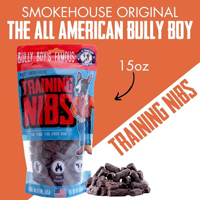 Bully Boy's Famous Beef Training Nibs Dog Treats | Free from Wheat, Corn, Soy, or Gluten | USA Sourced Ingredients | with Smokehouse Beef | Made in Utah | 15 oz - 3 Pack