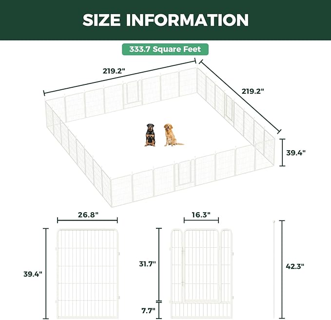 FXW Rollick Unleashed Dog Playpen for Indoor, Yard, RV Camping, 40 inch 32 Panels for Medium and Large Dogs, White│Patented