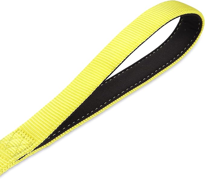 Hyhug Nylon Short Dog Leash with Soft Padded Handle, Single Handle Leash, Durable Heavy Duty, Ideal for Anti-Pulling Dog Training,Perfect for Large Medium Small Breeds (18 Inches, Luminous Yellow)