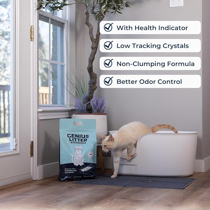 Genius Litter Health Indicating Cat Litter with Non-Clumping Lightweight Color Changing Silica Gel Crystals As Seen on Shark Tank, Non Clumping, Super Absorbent Odor Control (3 Bag (18lb))