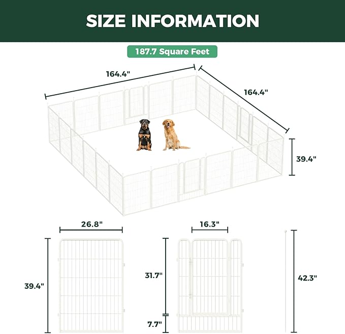 FXW Rollick Unleashed Dog Playpen for Indoor, Yard, RV Camping, 40 inch 24 Panels for Medium and Large Dogs, White│Patented