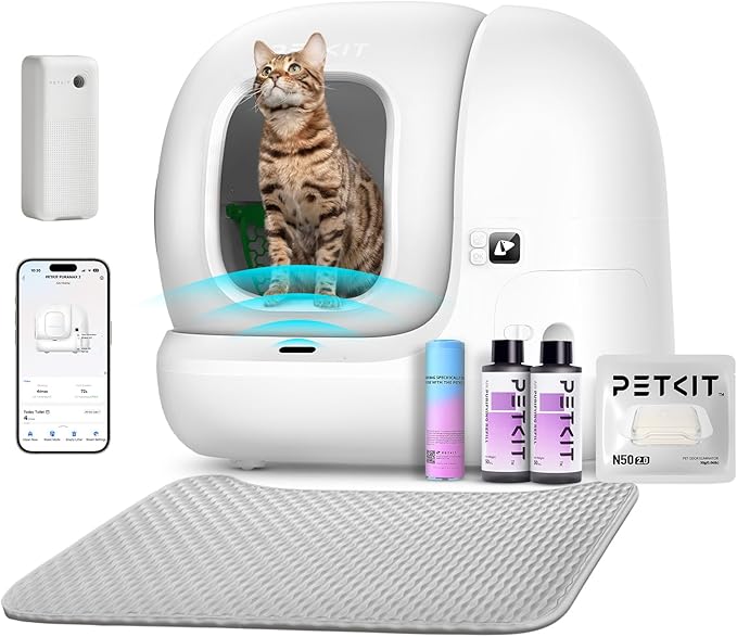 PETKIT 2025 Upgraded Automatic Cat Litter Box 2-Way Odor Remover & 20 Trash Bags,App Control Smart Robot with Anti-Scratch Inner Mat, Self-Cleaning Cat Litter Box True Integration & Structure Safety