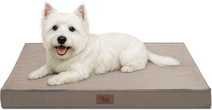 Outdoor Dog Bed for Small Dogs & Cats, Waterproof Dog Crate Mat Orthopedic Egg Crate Foam with Washable Removable Oxford Cover, Khaki