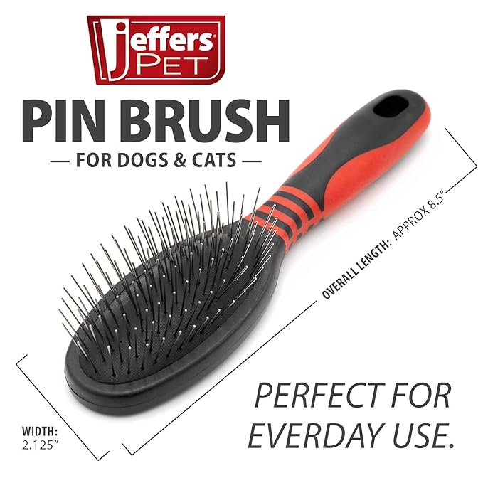 Jeffers Pet Single Sided Pin Brush - Grooming Tool for Dogs, Cats, Small Animals, Pin Brush for Detangling & Nylon Bristles for Smooth Finish, Ergonomic Handle, Perfect for Medium to Long Coats