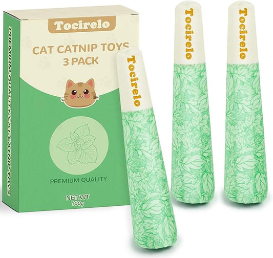 Tocirelo Catnip Toys for Cats 3pack - Bite Resistant Cat Nip Toys Filled with 100% Pure 45000mg A+Organic Catnip, Safe Kitten Teething Kicker Toys, Cat Chew Toy for Indoor Cats for Stress Relieving