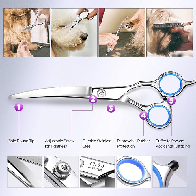 Maxshop Dog Grooming Scissors Kit, Heavy Duty Titanium Stainless Steel Professional Pet Grooming Scissors Kit with Comb, Straight Scissors, Curved Scissors, Thinning Shears for Dogs and Cats