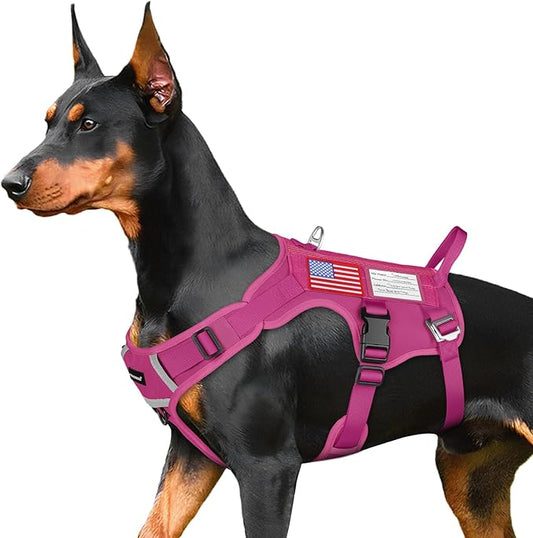 FAYOGOO Tactical Dog Harness for Large Dogs - Dog Harness Escape Proof with Handle - No Pull Military Service Dog Vest with Removable Patches for Walking,Training (Fuchsia, M(Chest:22-27"))