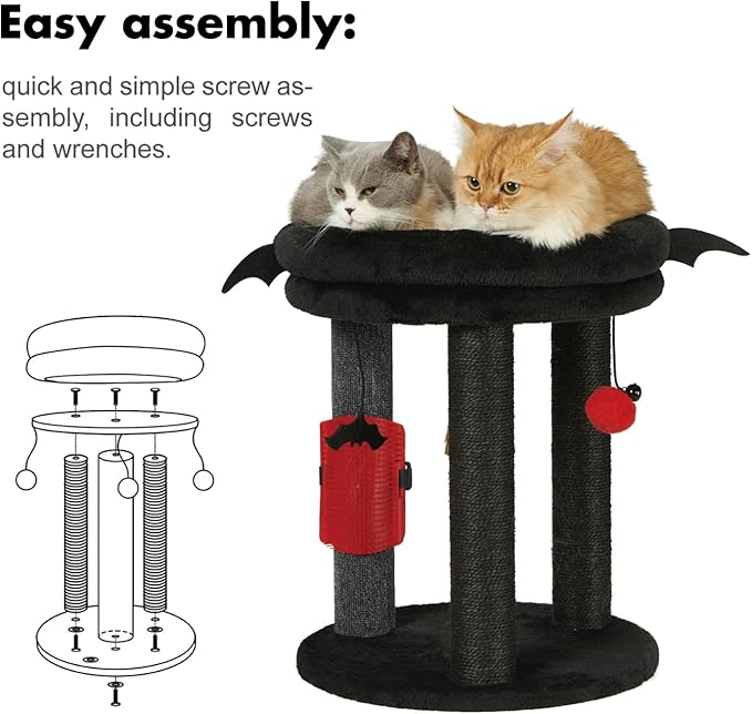 MECOOL 4in1 Small Cat Tree,Scratching Post with Tower Soft Bed, Sisal Carpet Jute Posts with Three Hanging Ball Toys and Massage Brush for Indoor Cats and Kittens