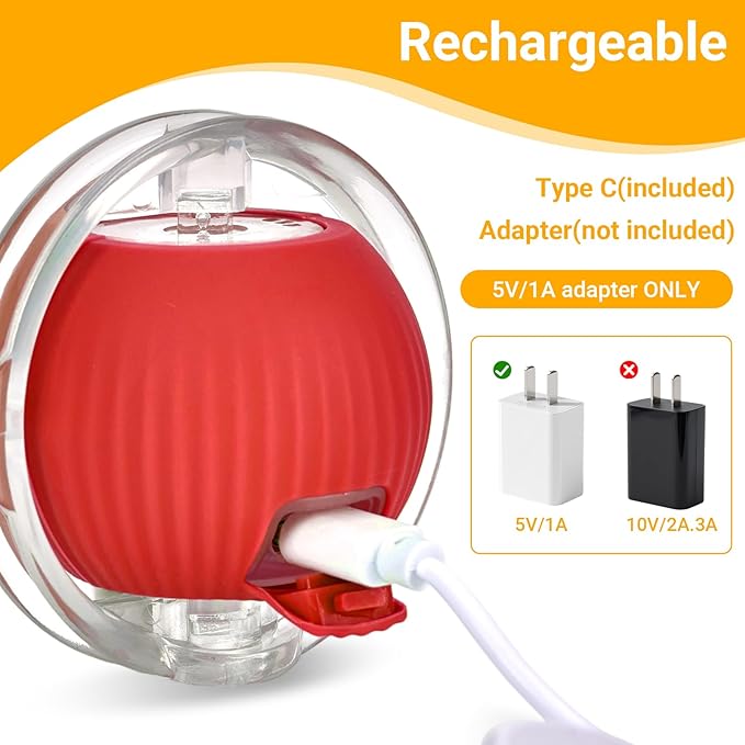 Interactive Cat Toy Ball, Automatic Cat Toys for Indoor Cats, Motion Activated Kitten Toys with 2 Replacement Tails, USB Rechargeable, Moving Cat Toys for Enrichment Exercise (Red)