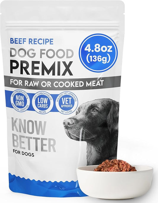 Know Better for Dogs Raw Mix Dog Food - Holistic Vet Approved Supplements for Dogs w 100% Human Grade Ingredients, No Additives/Grain Free - Premix Dog Supplement Powder for Homemade Dog Food, Beef