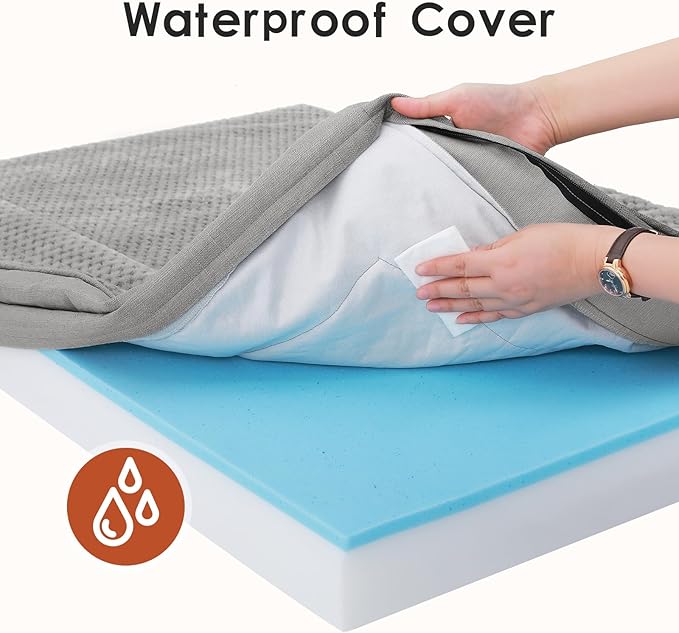 Orthopedic Dog Bed for Small and Medium Dogs, Memory Foam Pet Bed with Washable Removable Cover, Nonskid Bottom, Waterproof, for Indoor, Outdoor, Crate ＆ Car Use, 30x20x6 Inches, Light Grey
