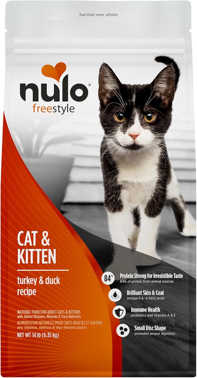 Nulo FreeStyle High Protein Cat & Kitten Food, Turkey & Duck Recipe - Natural Grain-Free Dry Cat Food with Omega Fatty Acids & Probiotics, 14 lb Bag