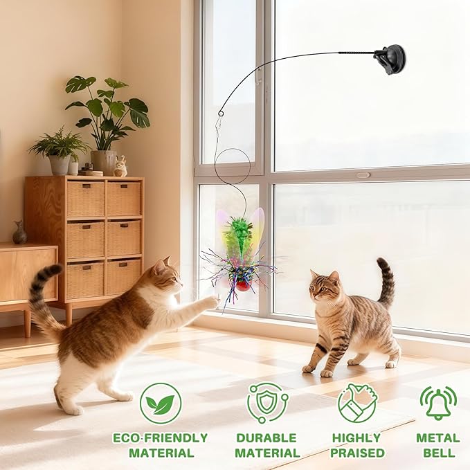 Interactive Cat Toy Replacement Head Green Fly with Suction Cup, Realistic Insect Wand Toy for Indoor Cats and Kittens, Great for Self-Play or Handheld Interaction, Encourages Hunting Instinct