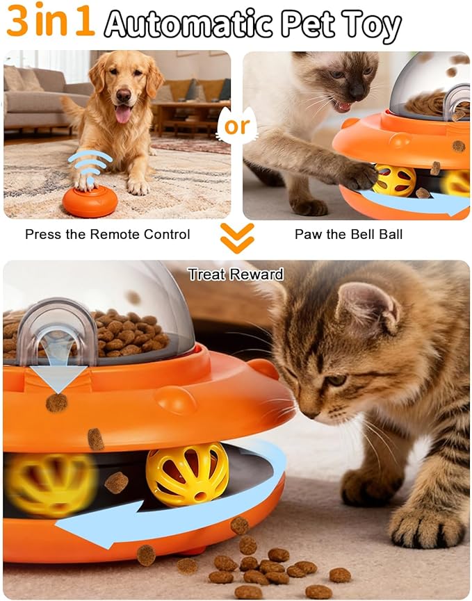 Taglory Interactive Cat Toy, Automatic Puzzle Toy for Indoor Cats Treat Dispenser with Remote Control, Rechargeable Cat Dry Food Slow Feeder