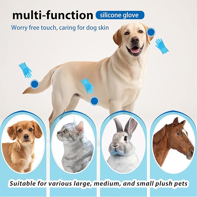 Dog Shampoo Brush, Dog Bath Brush, and Dog Washing Gloves | Essential Dog Bath Supplies and Pet Grooming Gloves for Dogs and Cats (1 Pair, Blue)