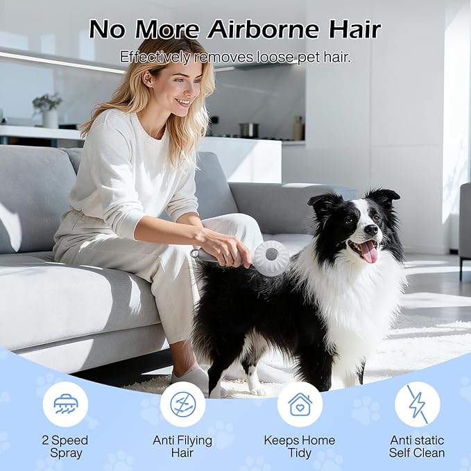 Pet Steam Brush, 3-in-1 Spray Grooming Brush USB Rechargeable, IPX7 Waterproof Deshedding Comb with Self-Cleaning & 2 Speeds for Cats and Dogs with Long Short Hair Cat Brush