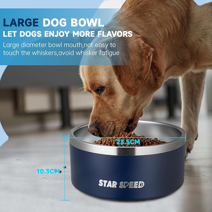 100oz Stainless Steel Bowl With Non-Slip Rubber Bottom - Double Wall for Small, Medium, Large Dogs - Food and Water Bowls, Dishwasher Safe