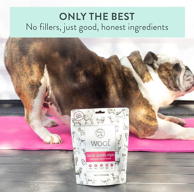 The New Zealand Natural Pet Food Co WOOF Freeze Dried Dog Treats - Lamb Green Tripe, High Protein, Large & Small, Topper or Dog Treat - 1.4 oz