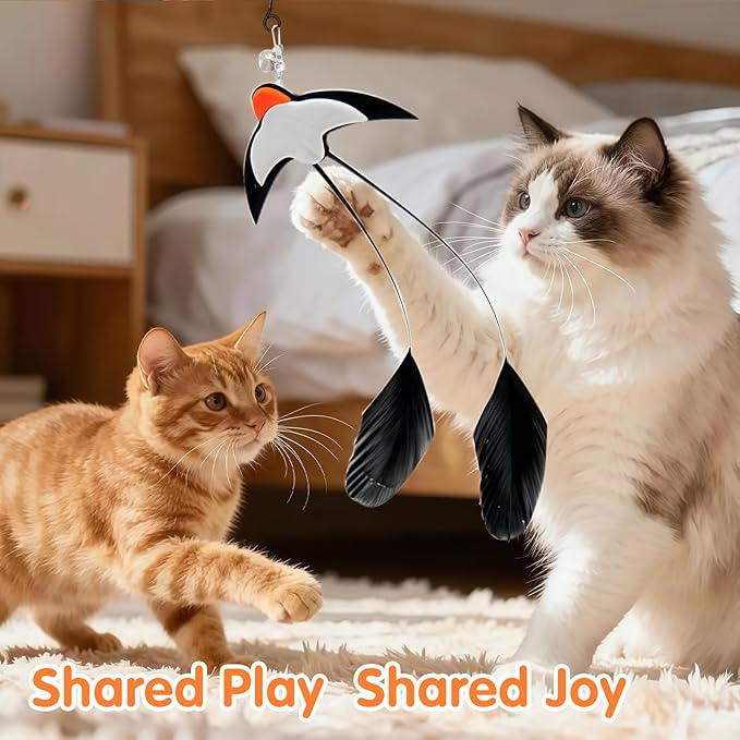 Walfront Cat Teaser Toys – Interactive Bird Toy with Detachable Long‑Tail Swallow, Feather Cat Wand for Indoor Play & Bonding, Realistic Flying Bird Simulation for Active Cats