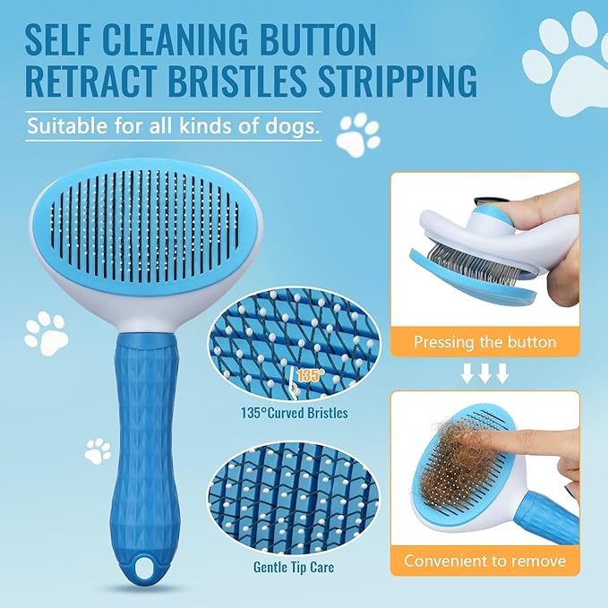 8 in-1 Dog Grooming Kit - Supplies for Short and Long Hair Dogs & Cats, Dog Brushes for Grooming, Dematting Comb for Pet, Bath Brush, Flea Comb, Pet Donditioner, Set in Blue