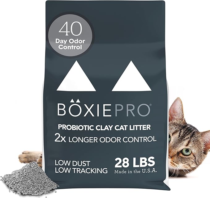Boxie Probiotic Cat Litter, 40 Day Odor Control, Clumping Clay Kitty Litter, Odor Eliminating Probiotics, Dust-Free, No Fragrances No Fillers, 28 lb