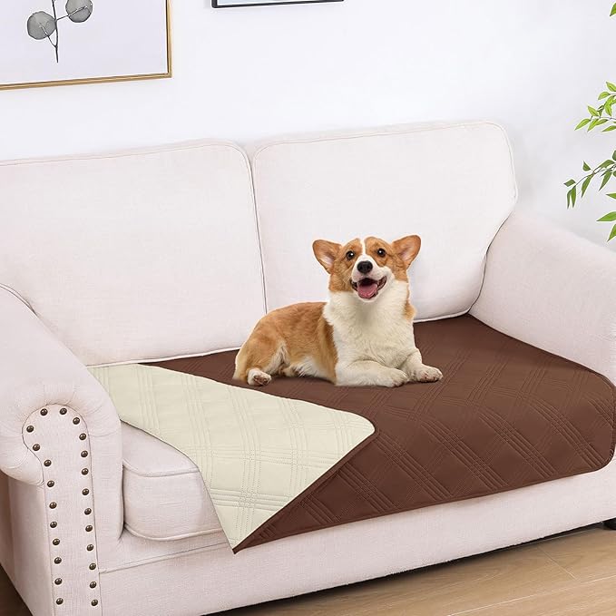 hyha Waterproof Dog Blanket, Reversible Pet Bed Blanket, Soft Sofa Couch Cover for Dogs Washable, Waterproof Pet Couch Covers for Sofa Puppy Cats Furniture Protector(30"x53", Brown/Beige)