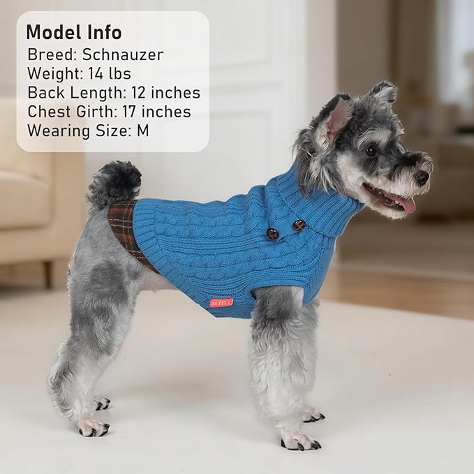 KYEESE Dog Sweater Stretchy Knitwear Cat Clothes Thick Pet Coat for Fall Winter Cold Weather Warm Turtleneck Small Dogs Sweater with Gingham Patchwork Soft Pullover Dog Sweaters for Small Dogs Male