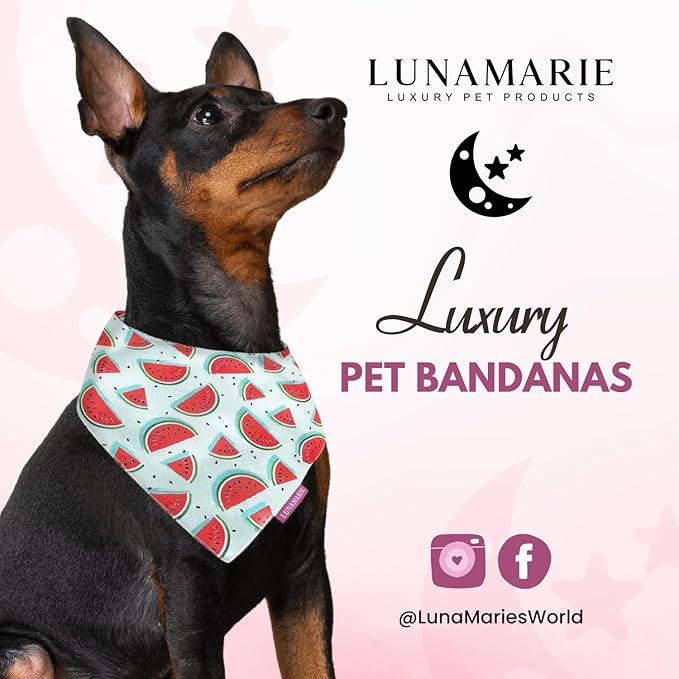 LunaMarie - Luxury Dog Bandanas - Cute Watermelon Design | Premium & Soft Fabric | 100% Handmade Custom Adjustable Shape Dual Layered Small, Medium, Large Cat Scarf (Watermelon, Medium)