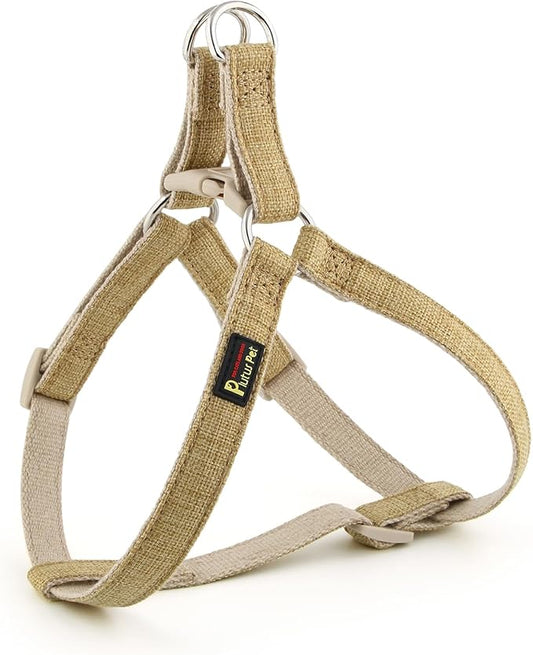 Plutus Pet Cotton Hemp Step in Dog Harness, Sustainable, Lightweight and Escape-Proof, Quick Fit Dog Harness for Puppy Small Medium and Large Dogs, Khaki, L