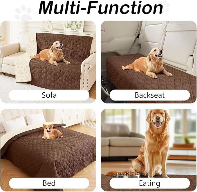 hyha Waterproof Dog Bed Blanket, Soft Pet Blankets, Waterproof Couch Cover for Dogs, Reversible Sofa Covers Washable for Furniture (40x80 Inch, Brown/Beige)