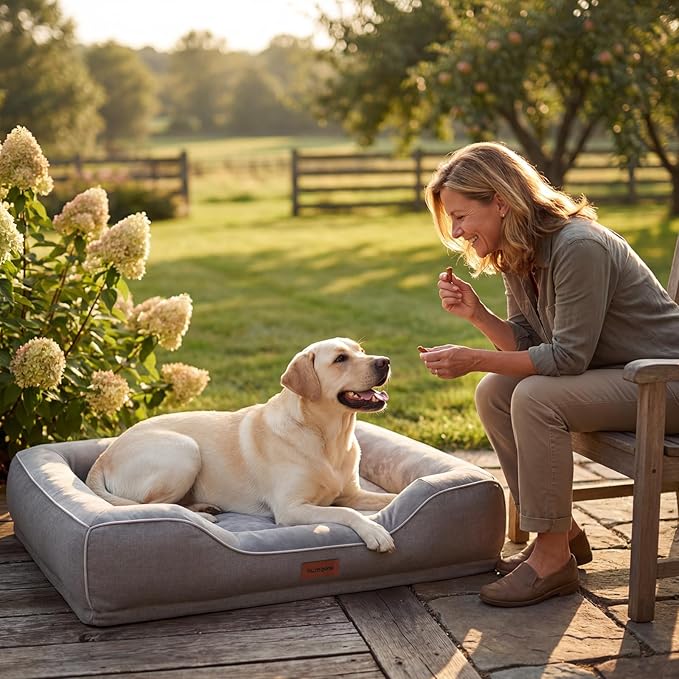 XL Orthopedic Dog Bed for Large Dogs with Cooling Gel Memory Foam and Egg Crate Foam Waterproof, 42inch Pet Couch with Removable Washable Cover and Bolster Side for Extra Breed Pets