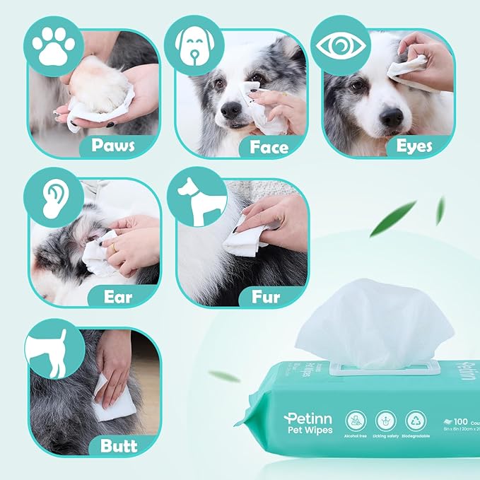Dog Wipes for Paws Ears Eyes Cleaning, Pet Wipes Unscented Grooming Wipes with Bamboo Fiber for Dogs and Cats, Puppy Kitten Bath Wipe, Hypoallergenic, Lick Safe 400 Count (8"x8")