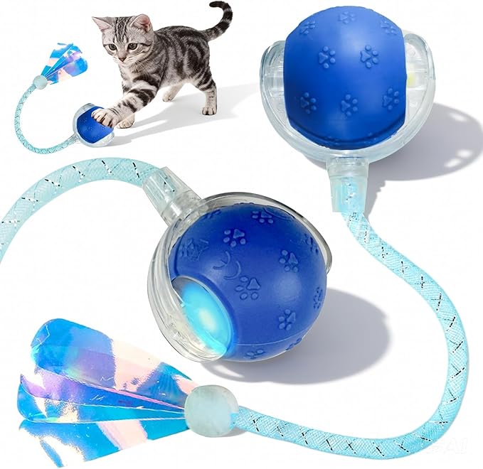 Rocfish Durable Interactive Cat Toys for Indoor Cats, Smart Automatic Cat Chase Ball Toy, Upgraded Speedy Tail Kitten Toy for Bored Indoor Adult Pets (New Blue)